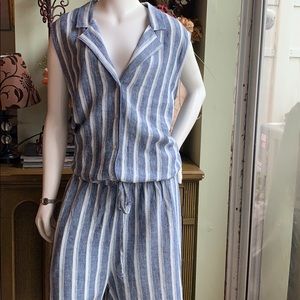 Loft Striped Button Drawstring Romper